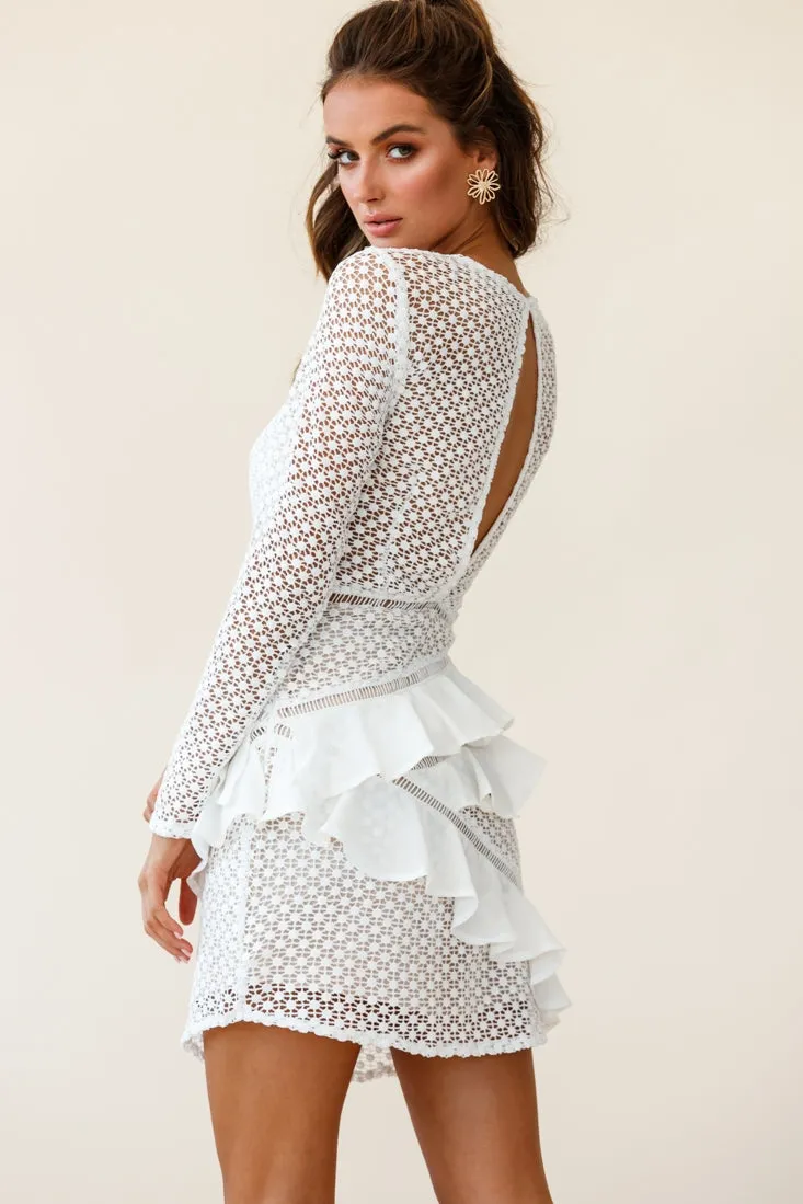 Aramis Long Sleeve Lace & Ruffle Detail Dress White