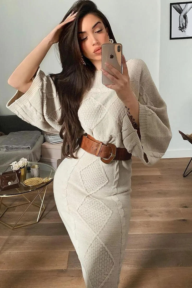 Beige Cable Knit Jumper Midi Skirt Co-Ord - Mahari