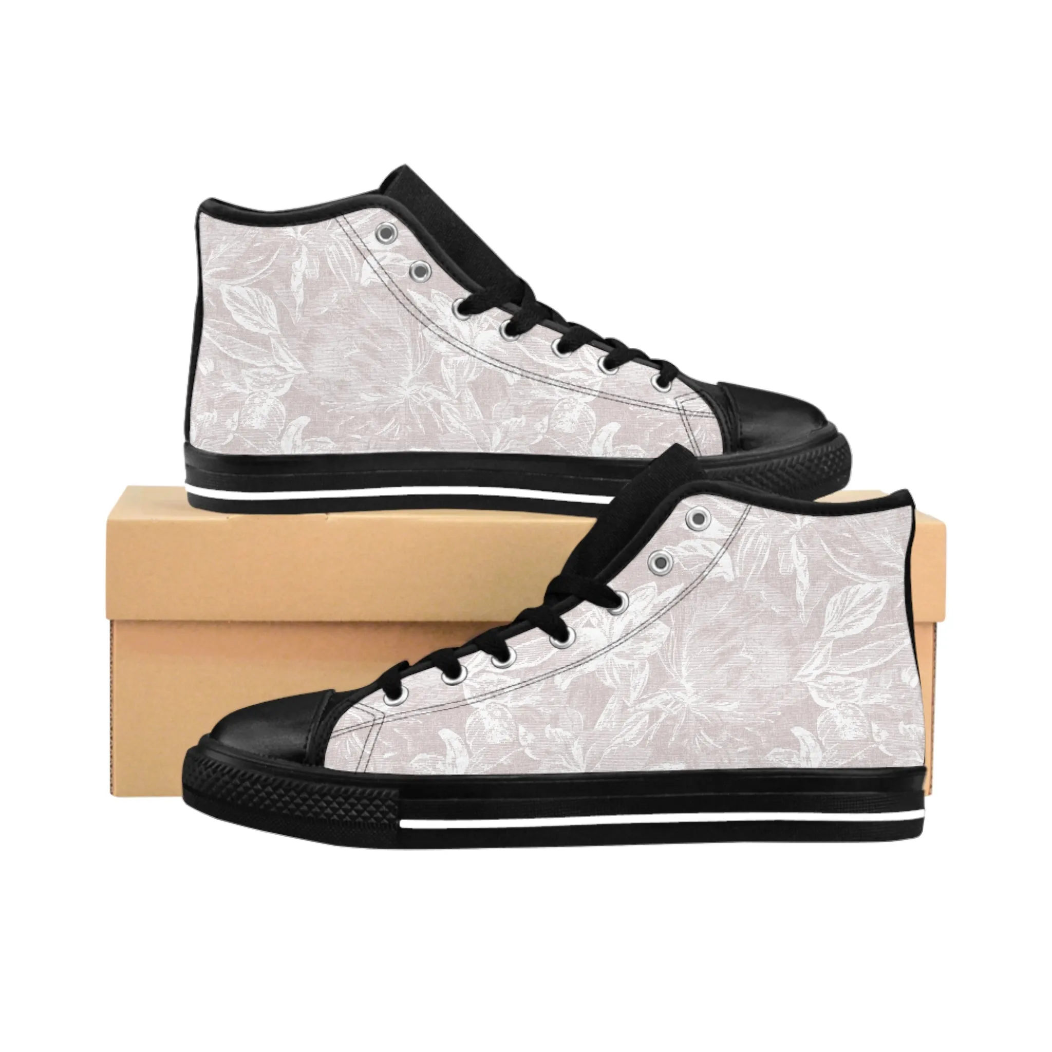 Beige Linen Pattern Women's Classic Sneakers