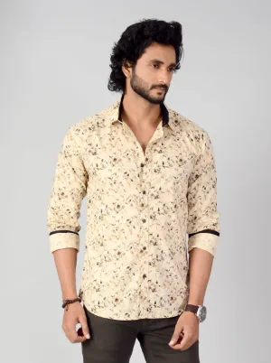 Beige Printed Slim Fit Casual Shirt | Greenfibre