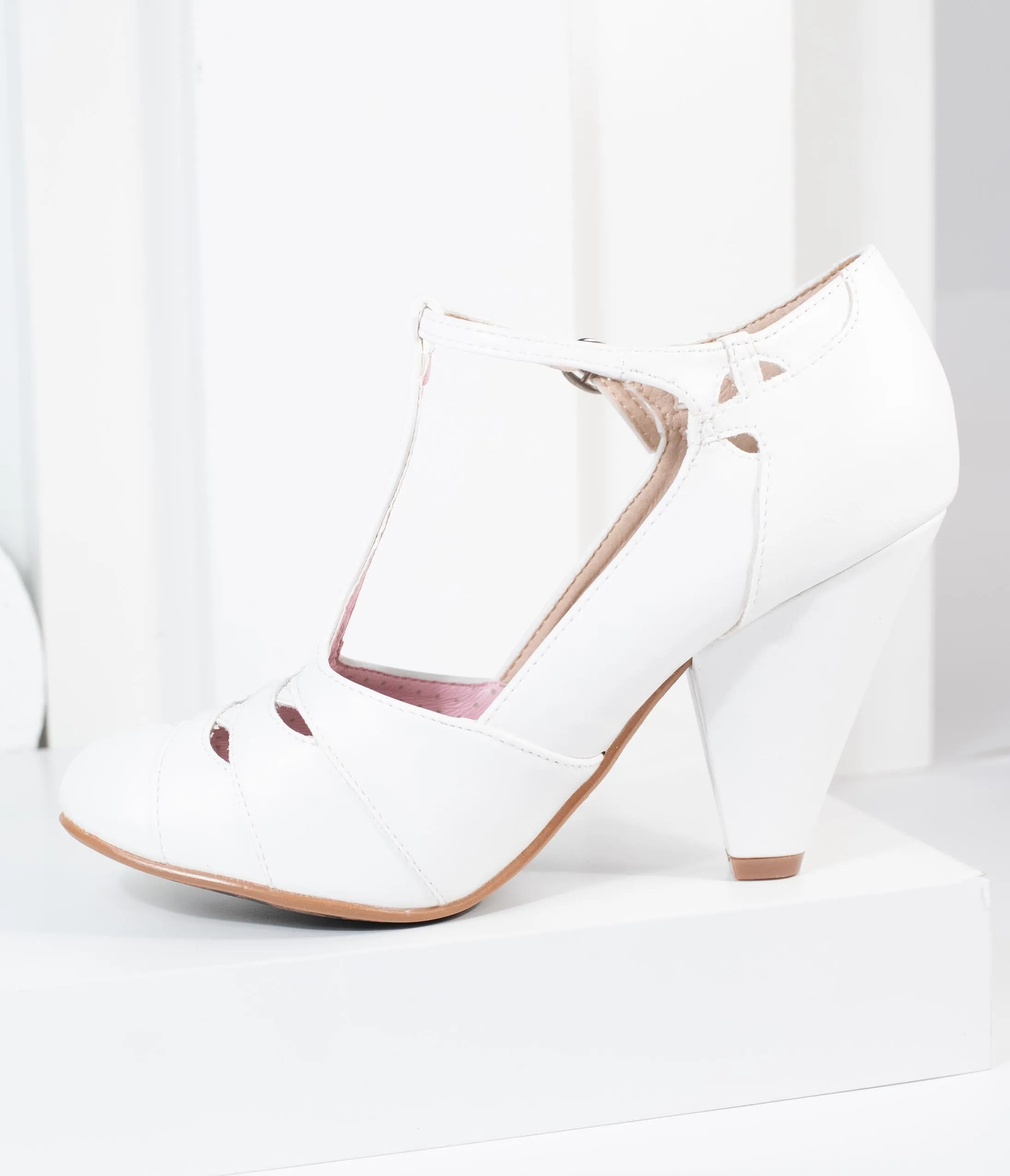 Bettie Page White Laura T-Strap Heel