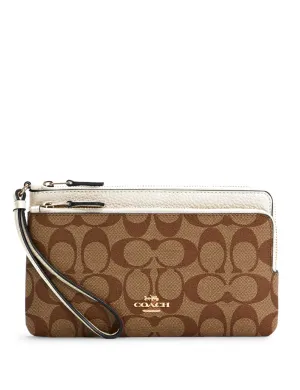 Coach Women's Khaki & Chalk Double Zip Wallet In Signature Canvas