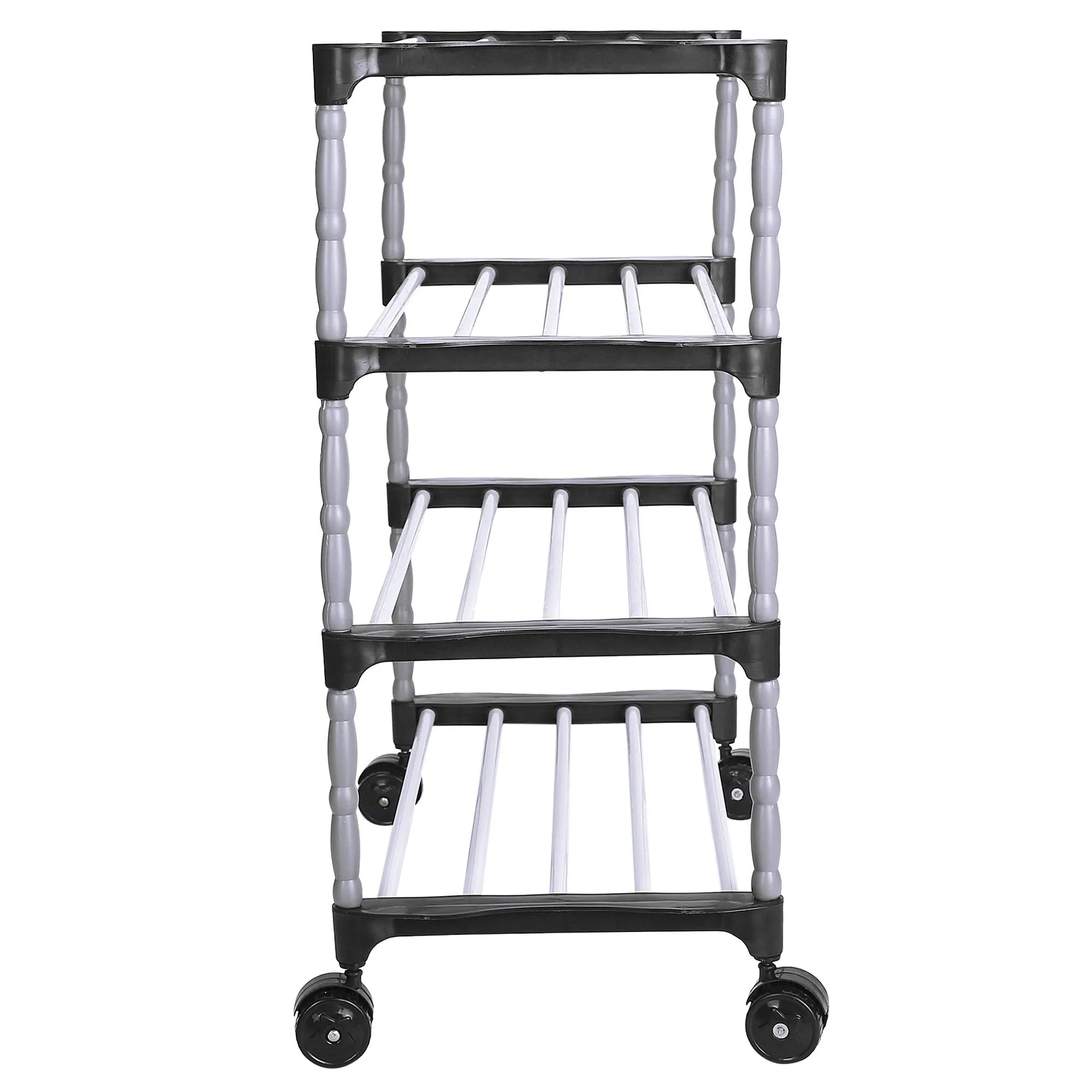 FLIPZON Multipurpose Metal, Plastic Smart Shoe Rack With Wheels|Portable Wide Shelve Storage Rack For Kitchen, Cloth With Wheels Easy To Move (4 Shelves) (Need To Be Assemble -Diy-Do-It-Yourself)