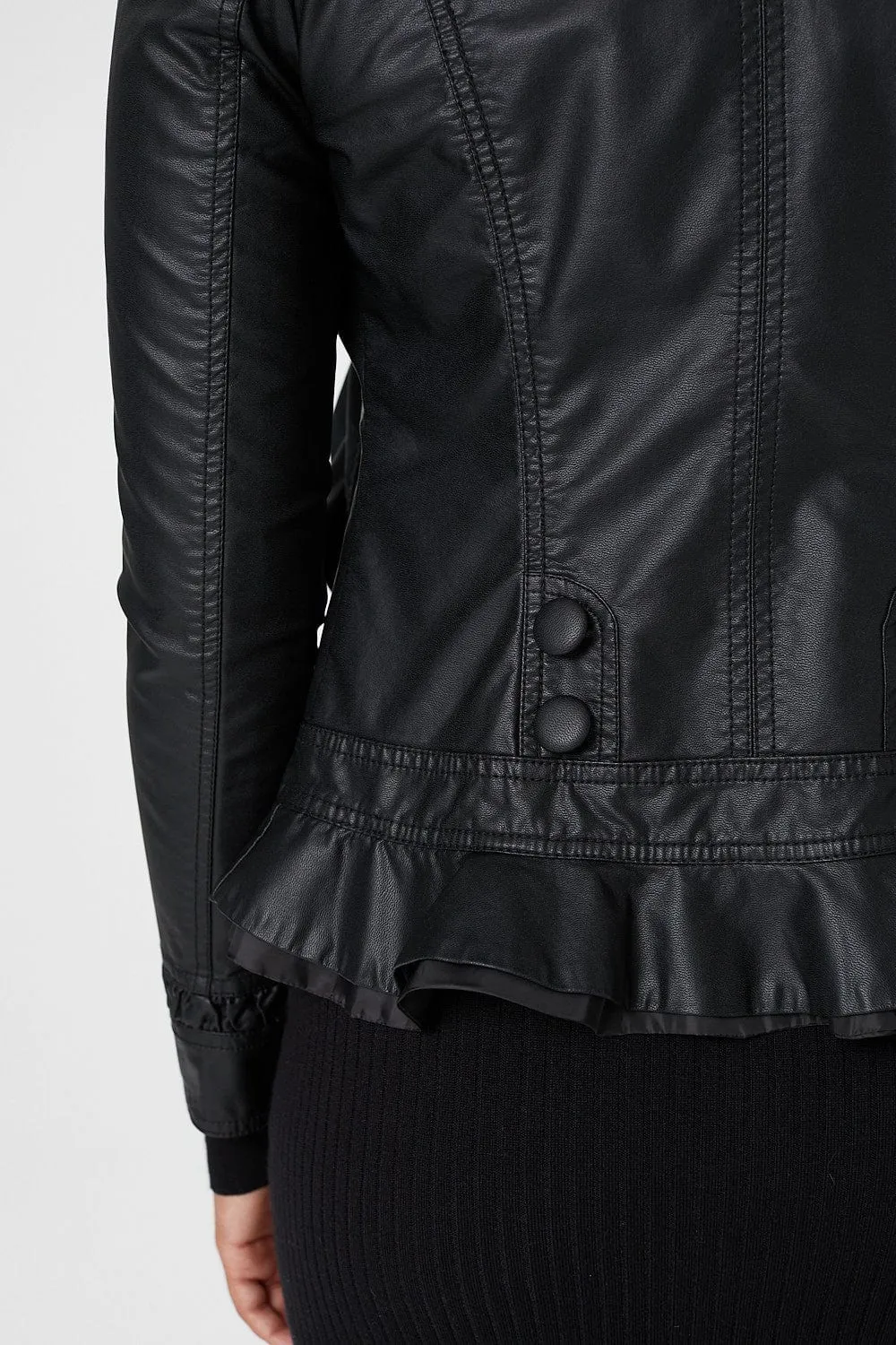 Frilled Front Faux Leather Jacket