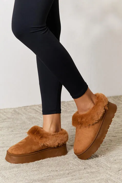 Furry Chunky Platform Slippers