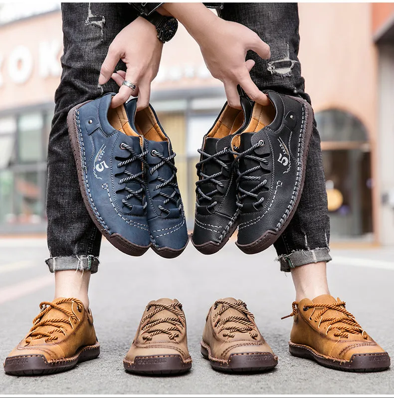 Men Stylish Microfiber Leather Hand Stitching Comfort Soft Shoes