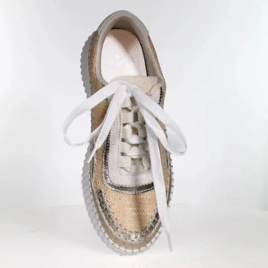 Minx Titch Woven Gold Metallic Combo Leather & Textile Casual Sneaker