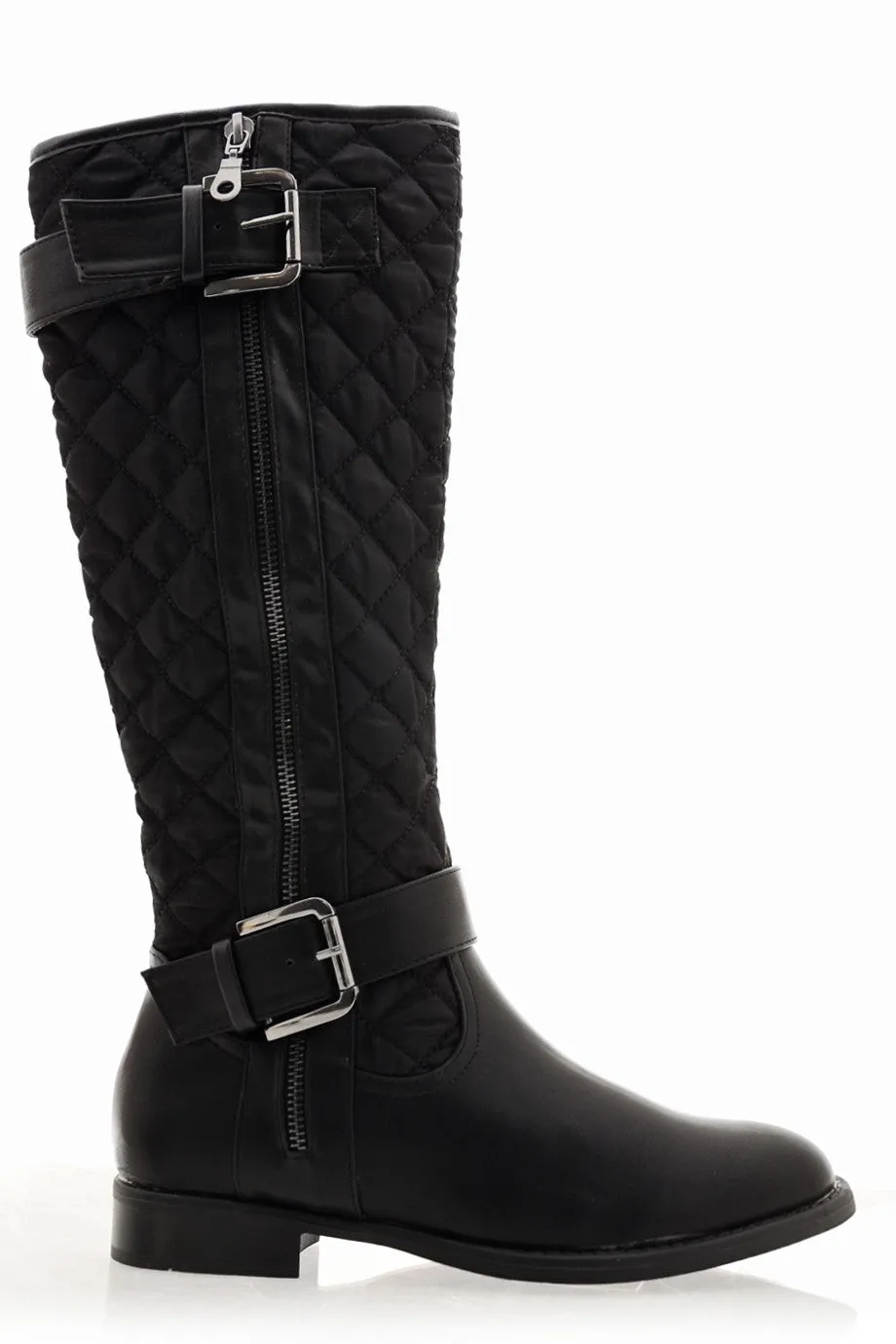 PAVIA Black Matte Quilted Knee-High Boots