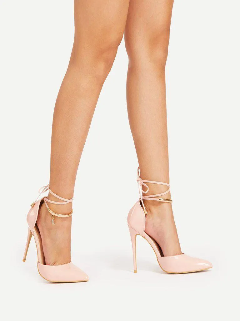 Pointed Toe Tie Leg Stiletto Heels