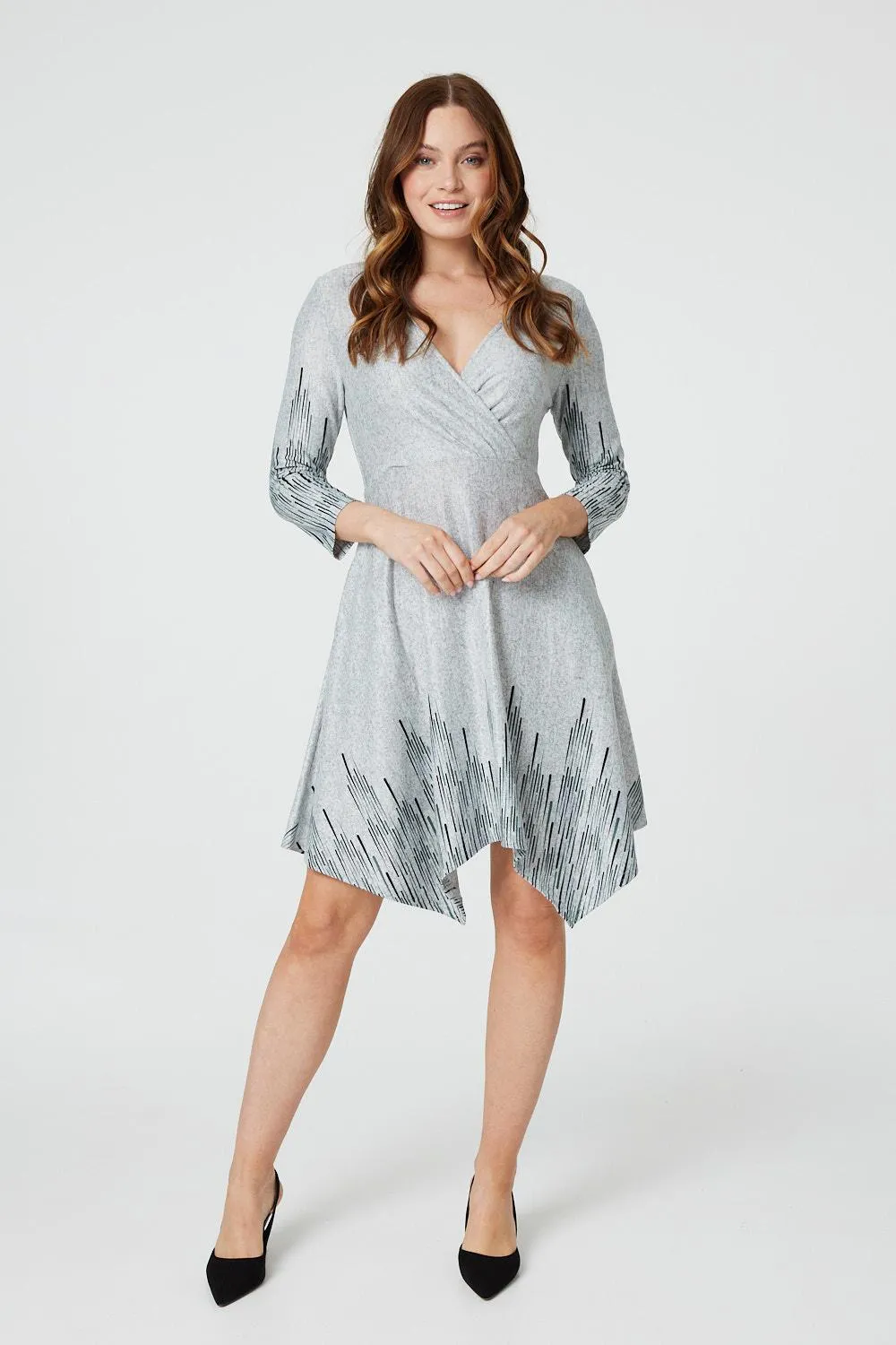 Printed Hanky Hem Wrap Dress