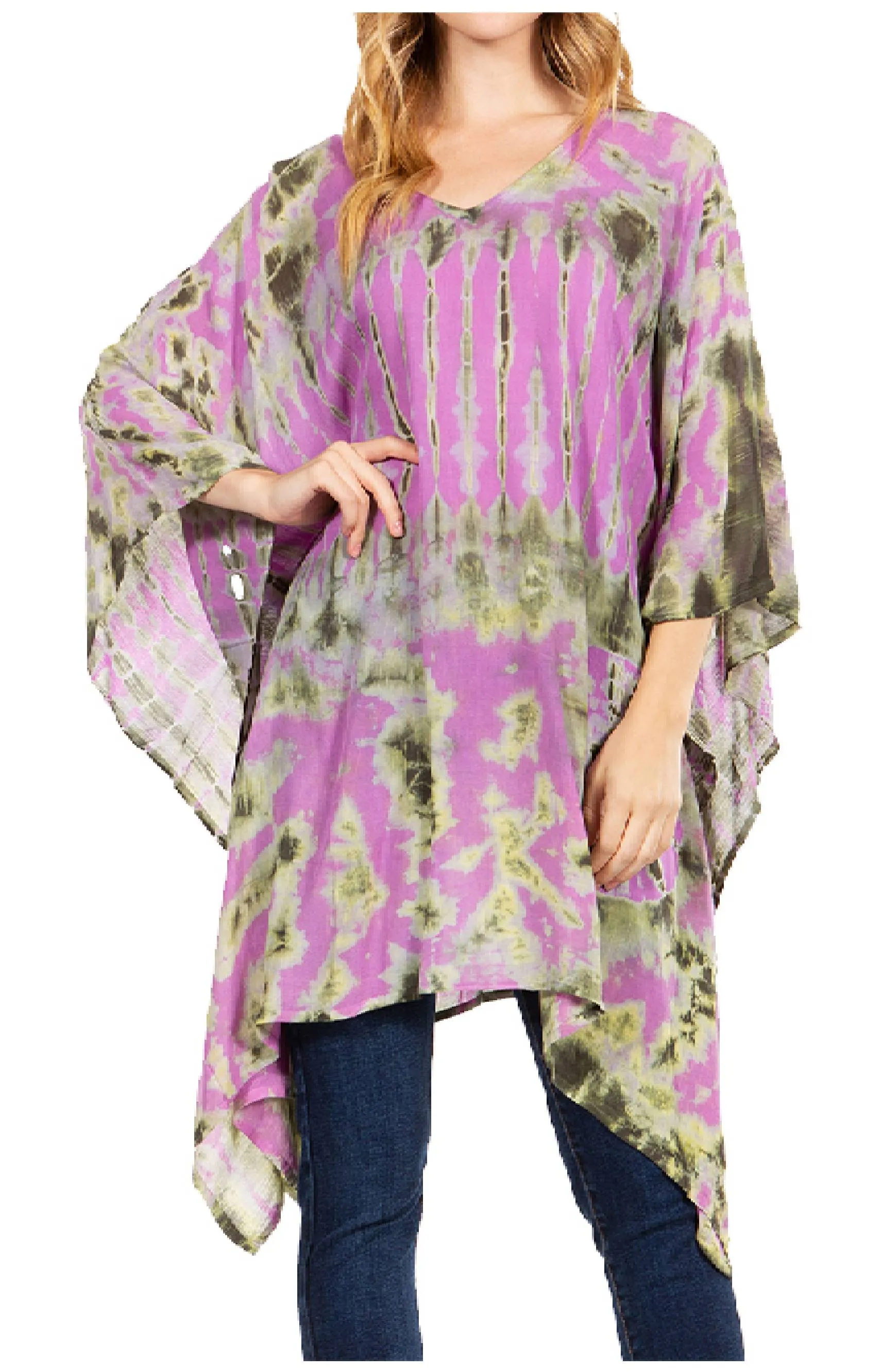 Sakkas Adalwin Desert Sun Lightweight Circle Ponch Tunic Top Blouse W / Embroidery