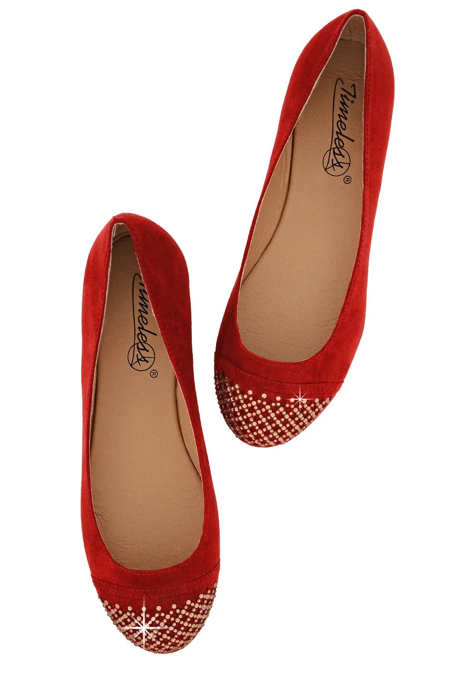 SANDRINE Red Studded Toe Ballerinas