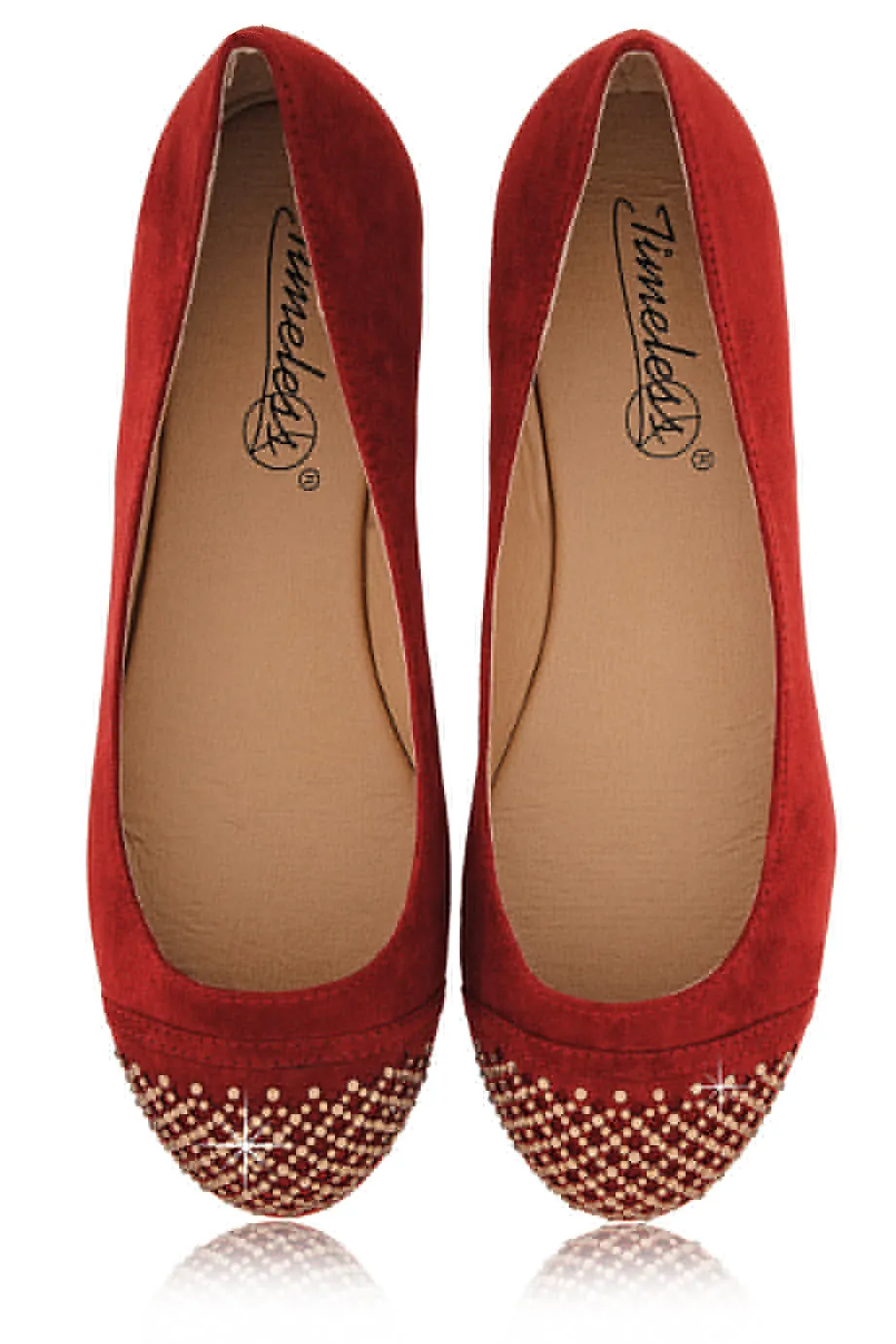 SANDRINE Red Studded Toe Ballerinas