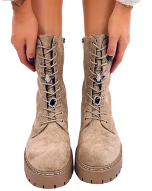 TEEK - Beige Suede Shocked Laced Zip Boots