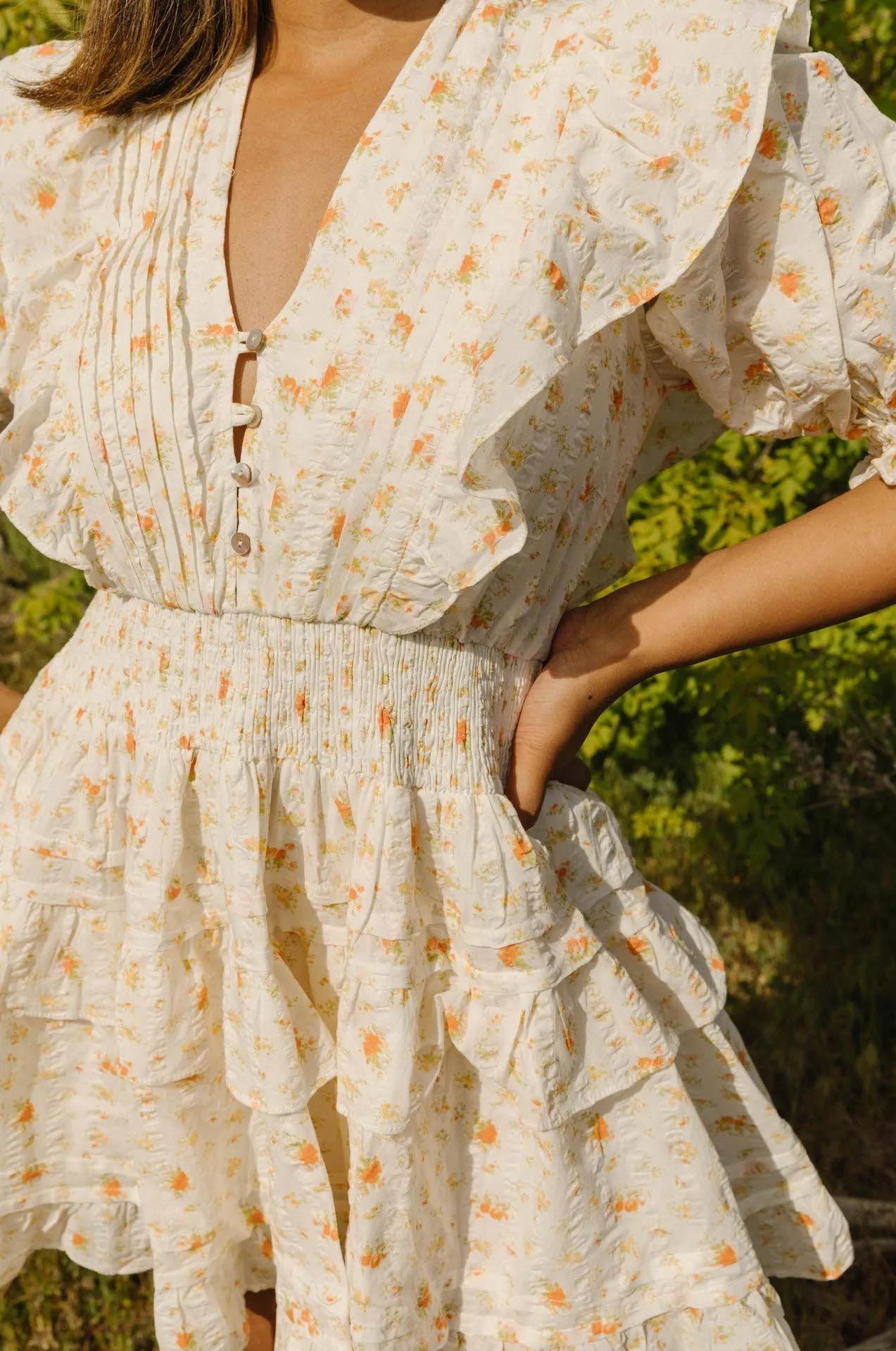 Weekend Dreams Floral Printed Ruffle Mini Dress - Orange